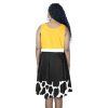 "Toy Story Cow Print Sundress Set featuring Jessie, Woody, and other Toy Story characters in a cowboy and cowgirl western theme. Includes bullseye, rope, lasso, and heart details. Perfect for fans of Toy Story and the Wild West."