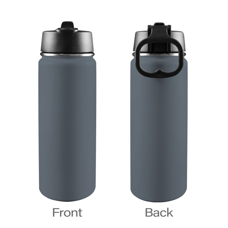 Custom Sports Water Bottle with Straw Lid - Premium stainless steel construction ensures durability and non-toxicity. Flip straw lid design for convenient opening and closing. Durable folding handle for easy portability at the gym. Double wall insulation keeps drinks warm or cold for a longer duration. Large 18 Oz capacity suitable for various occasions. Hand wash ONLY with soapy hot water for maintenance.