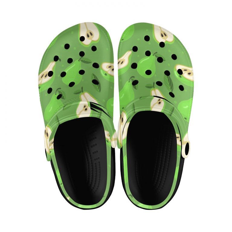 Abundifind Crocs - Waterproof, dirt-resistant, and breathable foam lounge shoes with vibrant fruit-inspired prints. Find the perfect pair in Apple, Cherry, Blueberry, Lemon, and Pear designs.