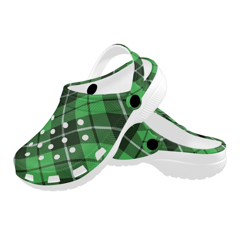 Plaid Superior Comfort Clogs in Red, Blue and Green Plaid alternative to Crocs exclusive collection offering durability, ventilation and a secure fit.