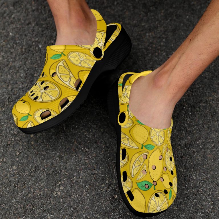Abundifind Crocs - Waterproof, dirt-resistant, and breathable foam lounge shoes with vibrant fruit-inspired prints. Find the perfect pair in Apple, Cherry, Blueberry, Lemon, and Pear designs.