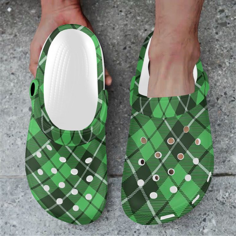 Plaid Superior Comfort Clogs in Red, Blue and Green Plaid alternative to Crocs exclusive collection offering durability, ventilation and a secure fit.
