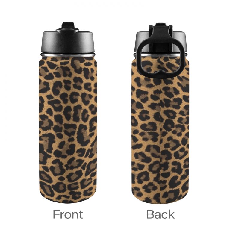 Custom Sports Water Bottle with Straw Lid - Premium stainless steel construction ensures durability and non-toxicity. Flip straw lid design for convenient opening and closing. Durable folding handle for easy portability at the gym. Double wall insulation keeps drinks warm or cold for a longer duration. Large 18 Oz capacity suitable for various occasions. Hand wash ONLY with soapy hot water for maintenance.