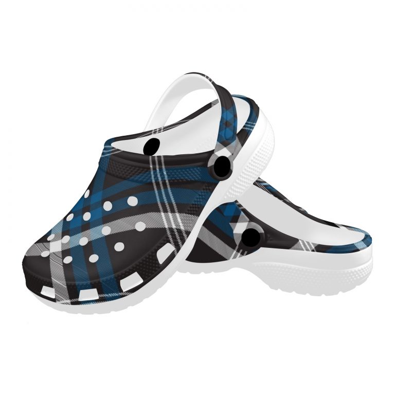 Plaid Superior Comfort Clogs in Red, Blue and Green Plaid alternative to Crocs exclusive collection offering durability, ventilation and a secure fit.