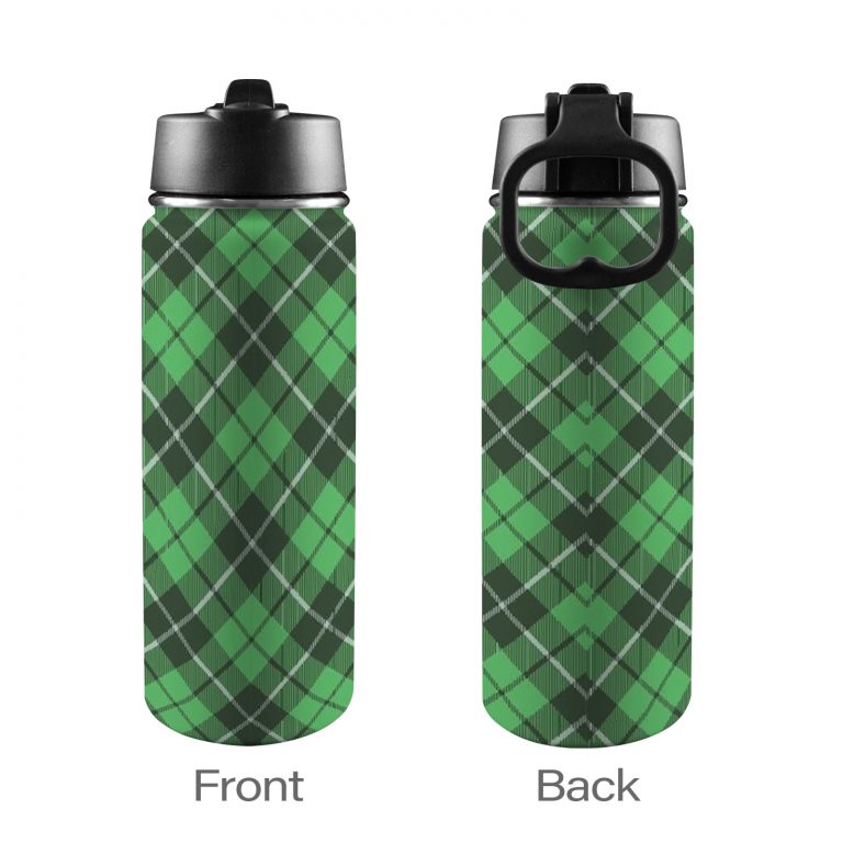 Custom Sports Water Bottle with Straw Lid - Premium stainless steel construction ensures durability and non-toxicity. Flip straw lid design for convenient opening and closing. Durable folding handle for easy portability at the gym. Double wall insulation keeps drinks warm or cold for a longer duration. Large 18 Oz capacity suitable for various occasions. Hand wash ONLY with soapy hot water for maintenance.