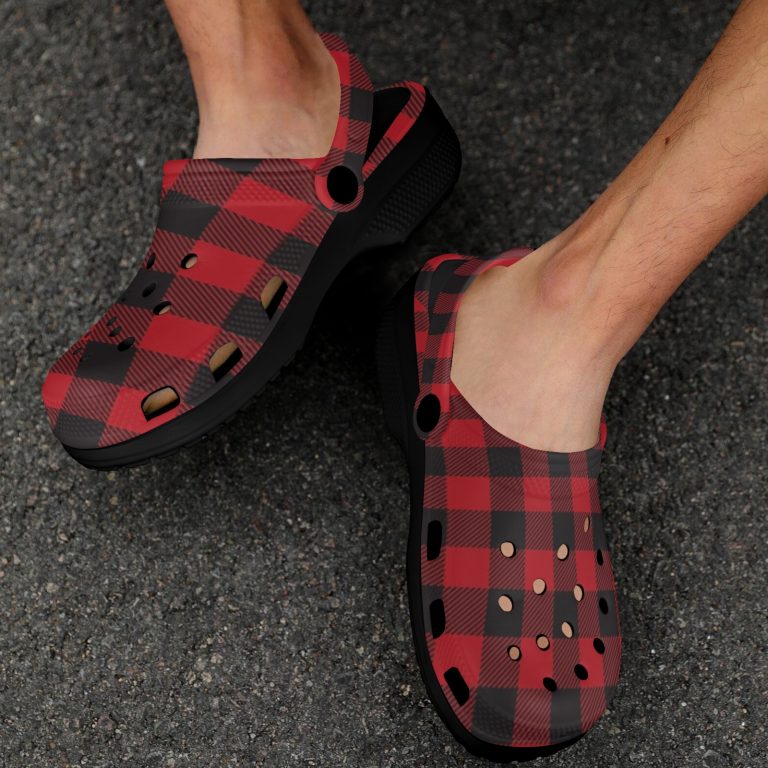 Plaid Superior Comfort Clogs in Red, Blue and Green Plaid alternative to Crocs exclusive collection offering durability, ventilation and a secure fit.