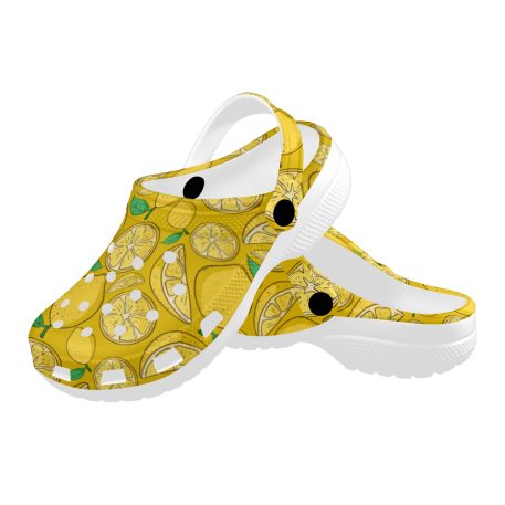 Abundifind Crocs - Waterproof, dirt-resistant, and breathable foam lounge shoes with vibrant fruit-inspired prints. Find the perfect pair in Apple, Cherry, Blueberry, Lemon, and Pear designs.