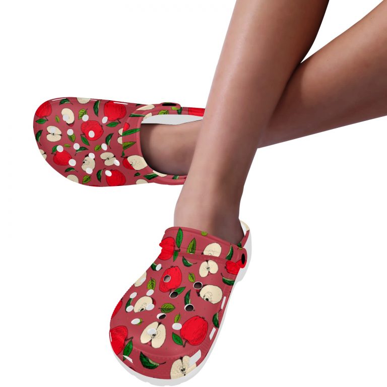 Abundifind Crocs - Waterproof, dirt-resistant, and breathable foam lounge shoes with vibrant fruit-inspired prints. Find the perfect pair in Apple, Cherry, Blueberry, Lemon, and Pear designs.