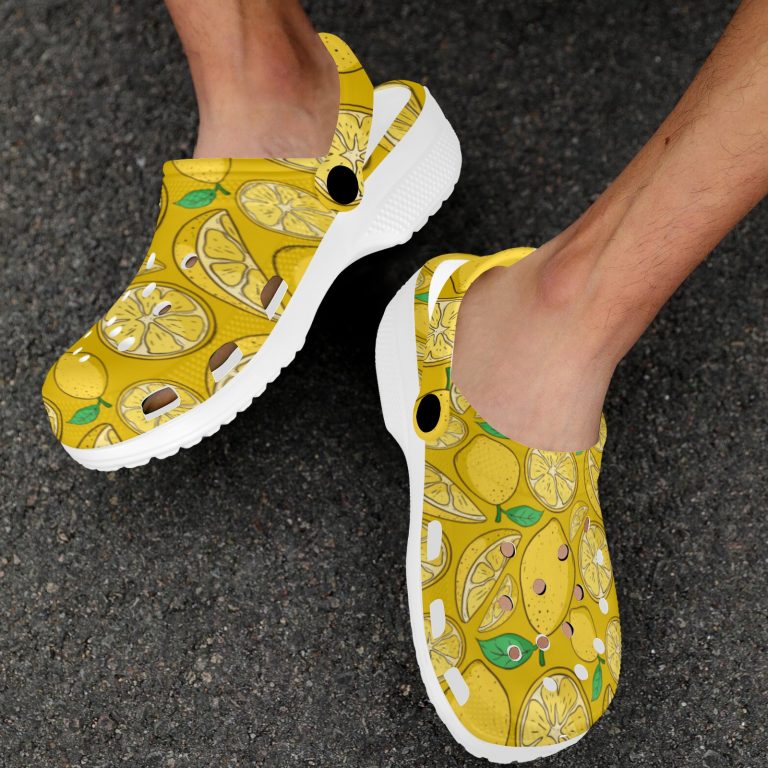 Abundifind Crocs - Waterproof, dirt-resistant, and breathable foam lounge shoes with vibrant fruit-inspired prints. Find the perfect pair in Apple, Cherry, Blueberry, Lemon, and Pear designs.