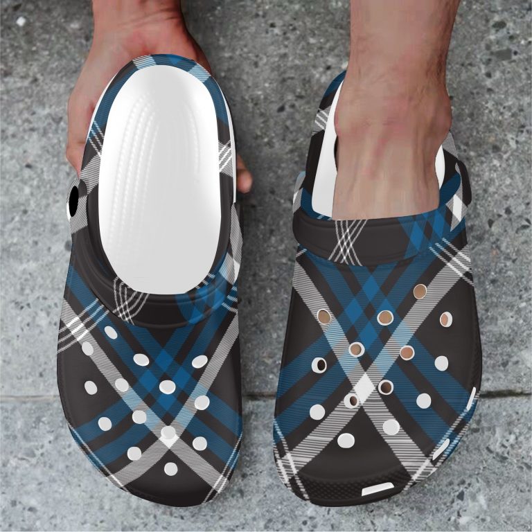 Plaid Superior Comfort Clogs in Red, Blue and Green Plaid alternative to Crocs exclusive collection offering durability, ventilation and a secure fit.