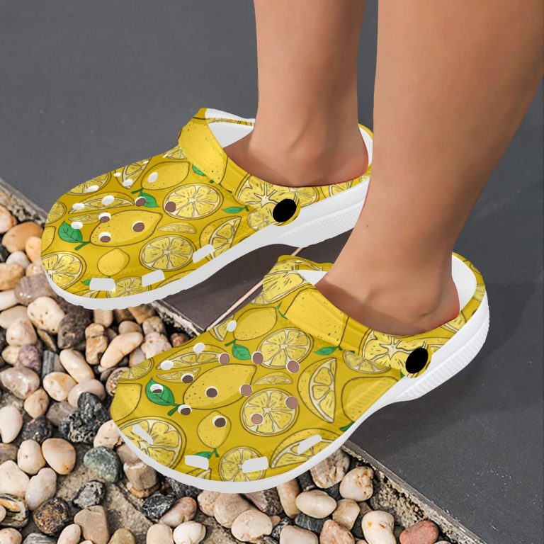 Abundifind Crocs - Waterproof, dirt-resistant, and breathable foam lounge shoes with vibrant fruit-inspired prints. Find the perfect pair in Apple, Cherry, Blueberry, Lemon, and Pear designs.