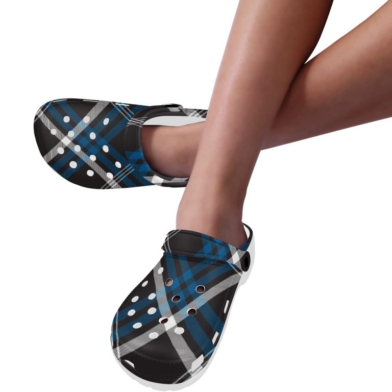 Plaid Superior Comfort Clogs in Red, Blue and Green Plaid alternative to Crocs exclusive collection offering durability, ventilation and a secure fit.