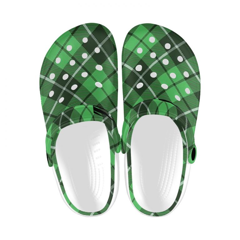 Plaid Superior Comfort Clogs in Red, Blue and Green Plaid alternative to Crocs exclusive collection offering durability, ventilation and a secure fit.