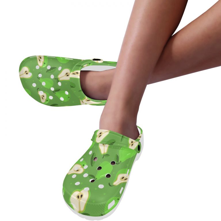 Abundifind Crocs - Waterproof, dirt-resistant, and breathable foam lounge shoes with vibrant fruit-inspired prints. Find the perfect pair in Apple, Cherry, Blueberry, Lemon, and Pear designs.
