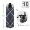 Custom Sports Water Bottle with Straw Lid - Premium stainless steel construction ensures durability and non-toxicity. Flip straw lid design for convenient opening and closing. Durable folding handle for easy portability at the gym. Double wall insulation keeps drinks warm or cold for a longer duration. Large 18 Oz capacity suitable for various occasions. Hand wash ONLY with soapy hot water for maintenance.