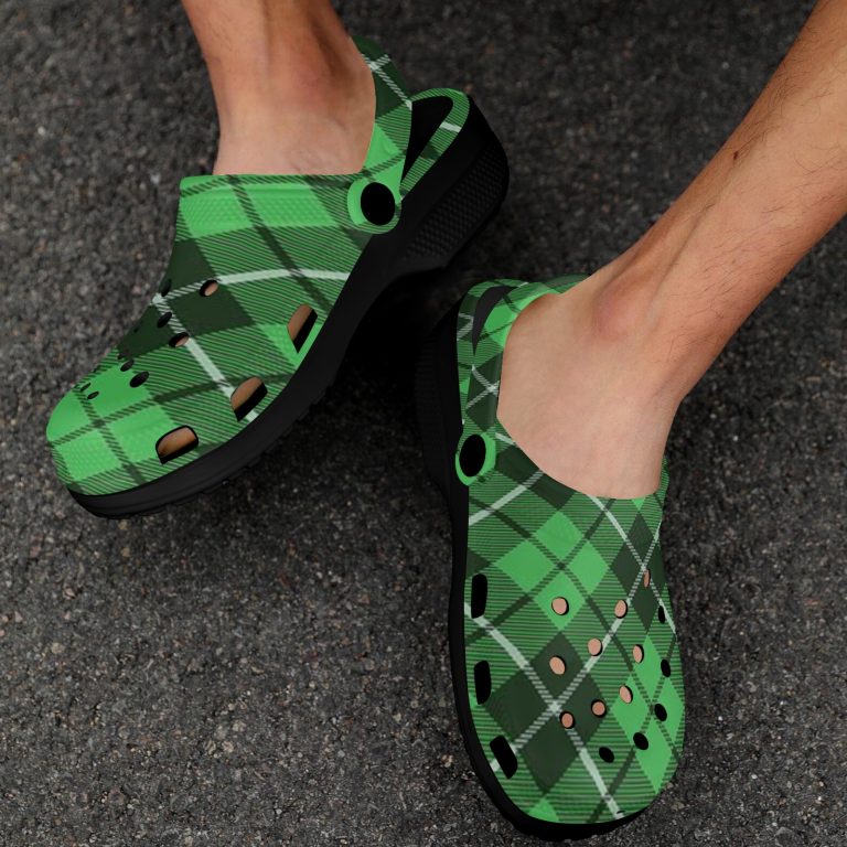 Plaid Superior Comfort Clogs in Red, Blue and Green Plaid alternative to Crocs exclusive collection offering durability, ventilation and a secure fit.