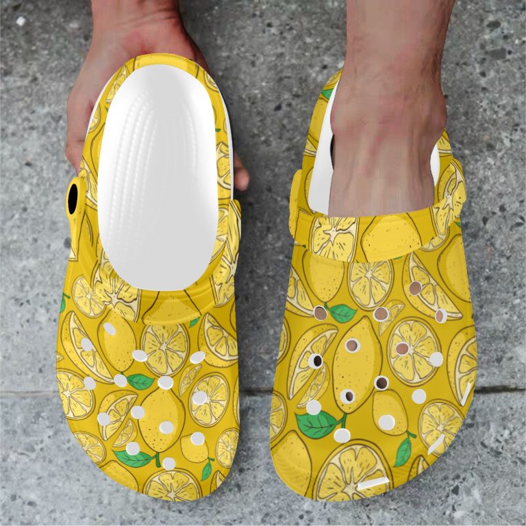 Abundifind Crocs - Waterproof, dirt-resistant, and breathable foam lounge shoes with vibrant fruit-inspired prints. Find the perfect pair in Apple, Cherry, Blueberry, Lemon, and Pear designs.
