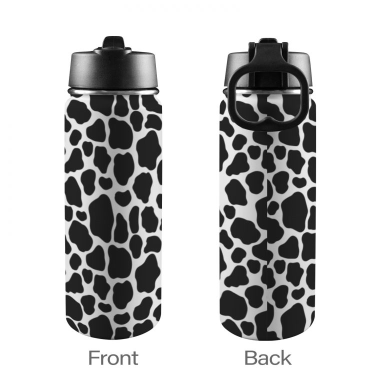 Custom Sports Water Bottle with Straw Lid - Premium stainless steel construction ensures durability and non-toxicity. Flip straw lid design for convenient opening and closing. Durable folding handle for easy portability at the gym. Double wall insulation keeps drinks warm or cold for a longer duration. Large 18 Oz capacity suitable for various occasions. Hand wash ONLY with soapy hot water for maintenance.