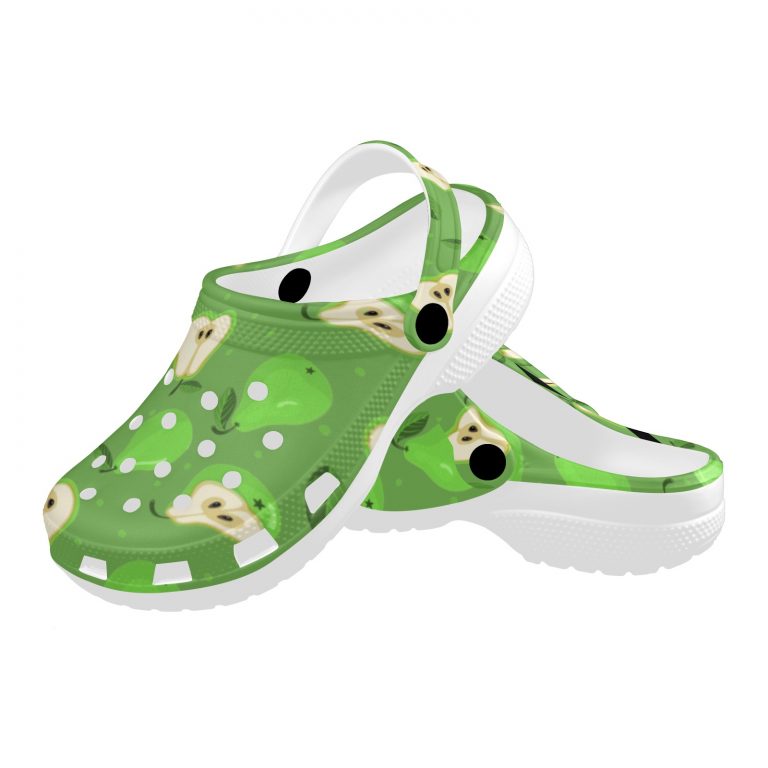 Abundifind Crocs - Waterproof, dirt-resistant, and breathable foam lounge shoes with vibrant fruit-inspired prints. Find the perfect pair in Apple, Cherry, Blueberry, Lemon, and Pear designs.