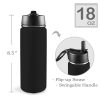 Custom Sports Water Bottle with Straw Lid - Premium stainless steel construction ensures durability and non-toxicity. Flip straw lid design for convenient opening and closing. Durable folding handle for easy portability at the gym. Double wall insulation keeps drinks warm or cold for a longer duration. Large 18 Oz capacity suitable for various occasions. Hand wash ONLY with soapy hot water for maintenance.