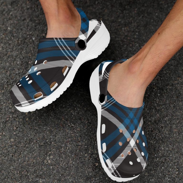 Plaid Superior Comfort Clogs in Red, Blue and Green Plaid alternative to Crocs exclusive collection offering durability, ventilation and a secure fit.
