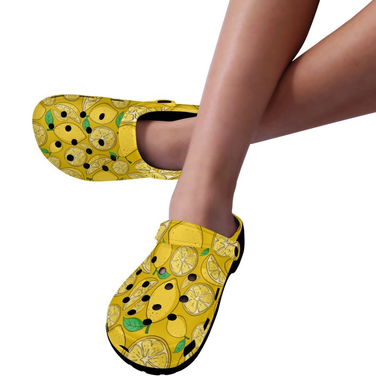 Abundifind Crocs - Waterproof, dirt-resistant, and breathable foam lounge shoes with vibrant fruit-inspired prints. Find the perfect pair in Apple, Cherry, Blueberry, Lemon, and Pear designs.