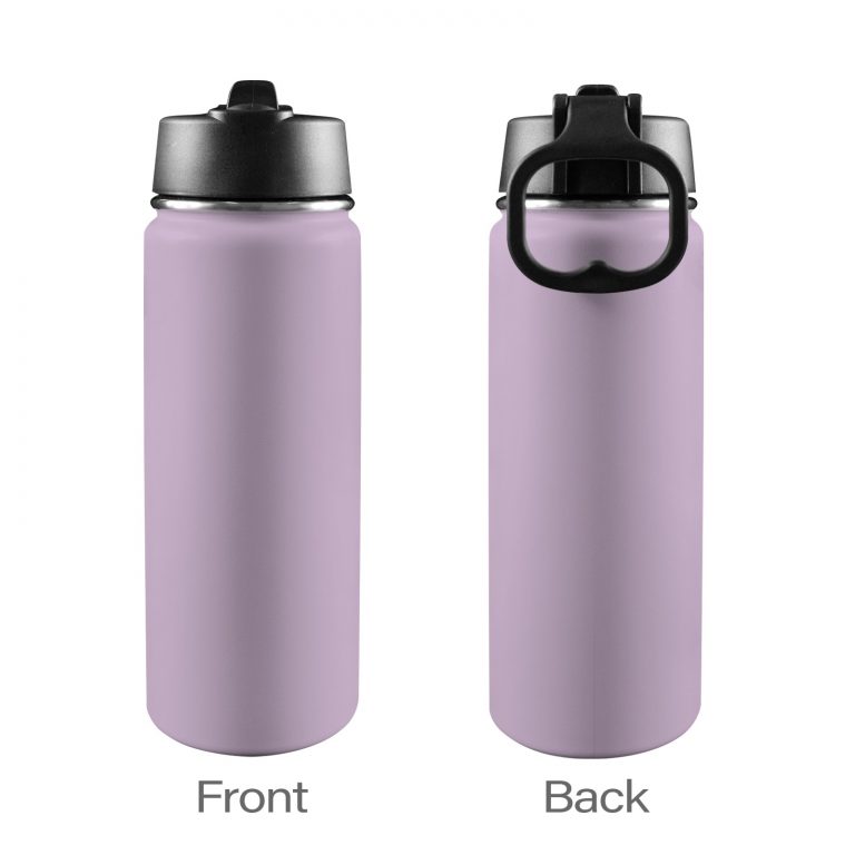 Custom Sports Water Bottle with Straw Lid - Premium stainless steel construction ensures durability and non-toxicity. Flip straw lid design for convenient opening and closing. Durable folding handle for easy portability at the gym. Double wall insulation keeps drinks warm or cold for a longer duration. Large 18 Oz capacity suitable for various occasions. Hand wash ONLY with soapy hot water for maintenance.