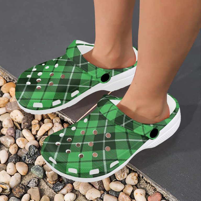 Plaid Superior Comfort Clogs in Red, Blue and Green Plaid alternative to Crocs exclusive collection offering durability, ventilation and a secure fit.