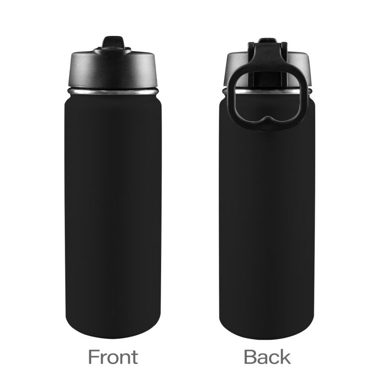 Custom Sports Water Bottle with Straw Lid - Premium stainless steel construction ensures durability and non-toxicity. Flip straw lid design for convenient opening and closing. Durable folding handle for easy portability at the gym. Double wall insulation keeps drinks warm or cold for a longer duration. Large 18 Oz capacity suitable for various occasions. Hand wash ONLY with soapy hot water for maintenance.