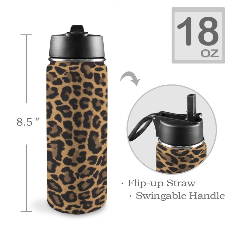 Custom Sports Water Bottle with Straw Lid - Premium stainless steel construction ensures durability and non-toxicity. Flip straw lid design for convenient opening and closing. Durable folding handle for easy portability at the gym. Double wall insulation keeps drinks warm or cold for a longer duration. Large 18 Oz capacity suitable for various occasions. Hand wash ONLY with soapy hot water for maintenance.