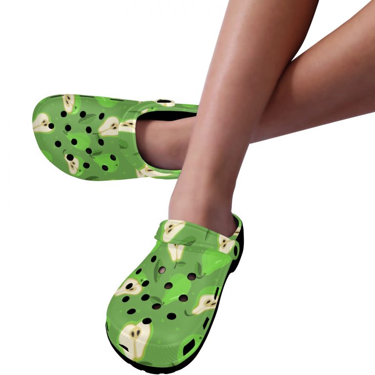 Abundifind Crocs - Waterproof, dirt-resistant, and breathable foam lounge shoes with vibrant fruit-inspired prints. Find the perfect pair in Apple, Cherry, Blueberry, Lemon, and Pear designs.