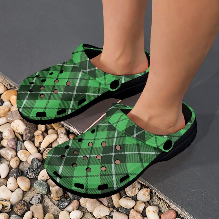 Plaid Superior Comfort Clogs in Red, Blue and Green Plaid alternative to Crocs exclusive collection offering durability, ventilation and a secure fit.