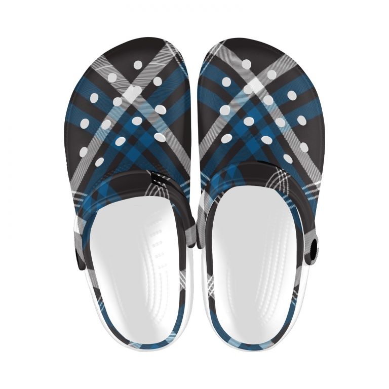 Plaid Superior Comfort Clogs in Red, Blue and Green Plaid alternative to Crocs exclusive collection offering durability, ventilation and a secure fit.
