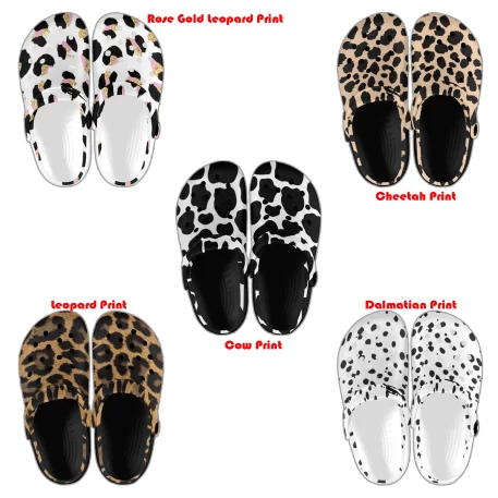 Crocs waterproof dirt resistant custom foam breathable walking lounge Cheetah Print Animal skin print Dalmatian Print Rose Gold