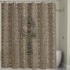 Pharaohs Ankh Hieroglyphs Shower Curtain: Add durability and style to your bathroom with this captivating curtain. Crafted from 100% polyester, it offers durability and softness. The one-sided printing features the Pharaohs Ankh Hieroglyphs design, adding ancient charm. It fits most standard bath tubs and comes with C-shaped curtain hooks for easy installation. The tough and splash-resistant material keeps water where it belongs, while being easy to clean. Transform your bathroom into an ancient sanctuary with our Pharaohs Ankh Hieroglyphs Shower Curtain. Upgrade your shower experience today!