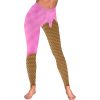 Dripping Ice Cream Waffle Cone Yoga Pants Spandex Leggings: Mouthwatering flavors, waffle cone print, high-quality material, skinny fit, tagless design, true to size, assembled in the USA, easy care. Perfect for yoga, workouts, or lounging. Note: Leggings do not contain actual ice cream or cones. Embrace your love for ice cream and stand out in style.