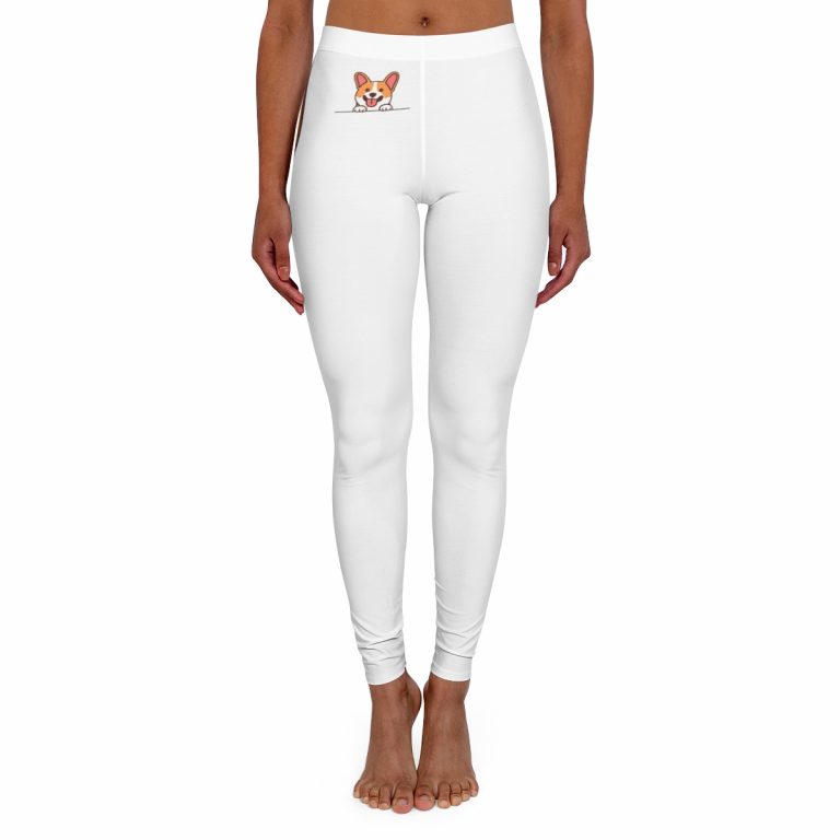Corgi Butt Yoga Pants Spandex Leggings: Cute corgi design, various colors, comfortable fit, tagless, true to size, assembled in the USA, easy care. Perfect for yoga, workouts, or lounging. No actual pocket, corgi's face pops out. Embrace your love for corgis and show off your playful style.