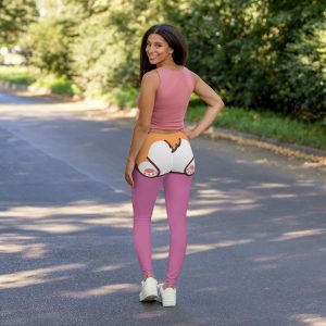 Corgi Butt Yoga Pants Spandex Leggings: Cute corgi design, various colors, comfortable fit, tagless, true to size, assembled in the USA, easy care. Perfect for yoga, workouts, or lounging. No actual pocket, corgi's face pops out. Embrace your love for corgis and show off your playful style.