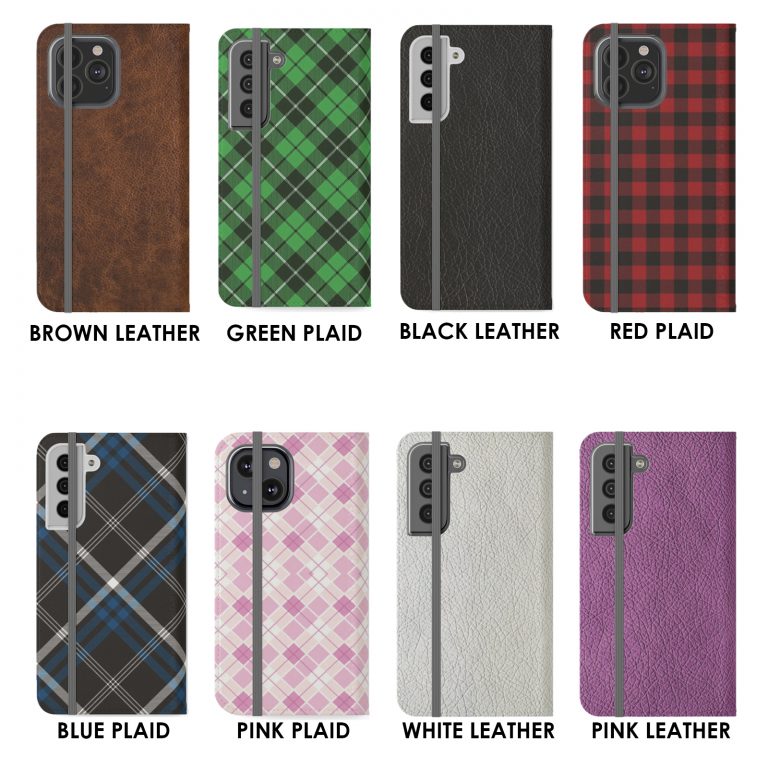 Faux Leather Folio Smartphone Case polycarbonate inner shell keeps devices protected and secure during regular wear and usage.