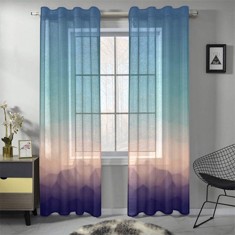 Ombre Gauze Curtain: Create a unique and cozy atmosphere with our captivating Blue, Orange, and Pink variations. Made from soft, transparent gauze material, it allows light to filter through while adding an elegant Ombre print. Each package includes two pieces for full coverage, and our premium vivid printing brings the design to life. Use it as a window treatment, room divider, or canopy bed drape to add charm and elegance to any space. Elevate your decor with our Ombre Gauze Curtain today!