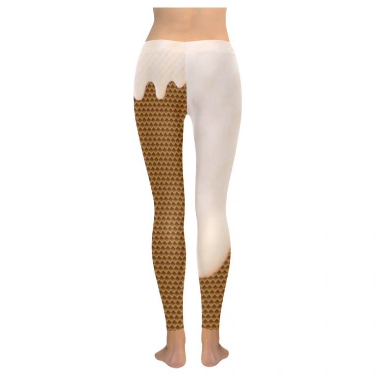 Dripping Ice Cream Waffle Cone Yoga Pants Spandex Leggings: Mouthwatering flavors, waffle cone print, high-quality material, skinny fit, tagless design, true to size, assembled in the USA, easy care. Perfect for yoga, workouts, or lounging. Note: Leggings do not contain actual ice cream or cones. Embrace your love for ice cream and stand out in style.