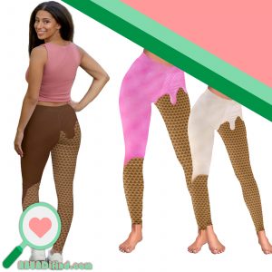 Dripping Ice Cream Waffle Cone Yoga Pants Spandex Leggings: Mouthwatering flavors, waffle cone print, high-quality material, skinny fit, tagless design, true to size, assembled in the USA, easy care. Perfect for yoga, workouts, or lounging. Note: Leggings do not contain actual ice cream or cones. Embrace your love for ice cream and stand out in style.