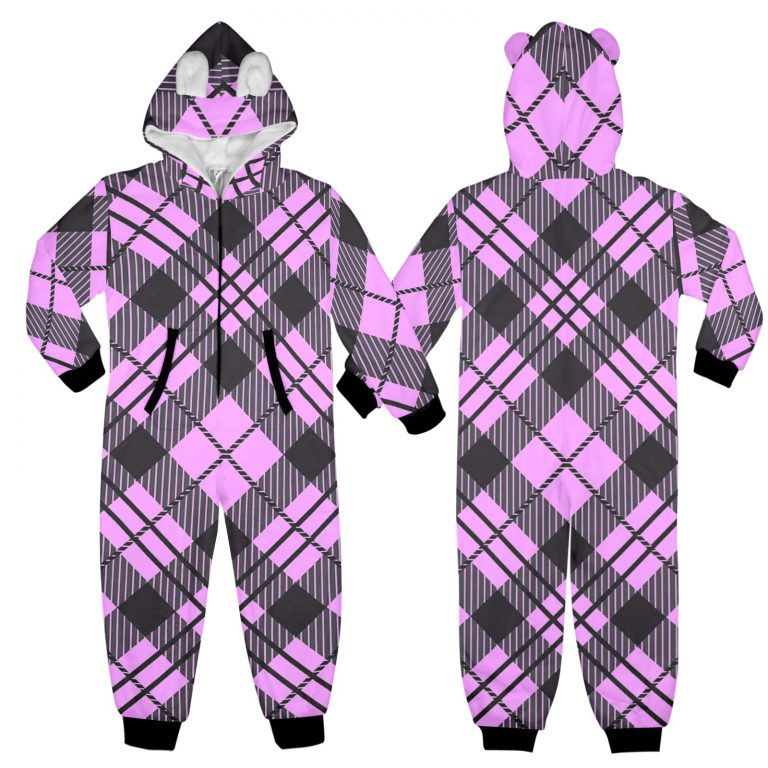 SleepEase Hooded Pajamas: 100% polyester flannel, hood with cute ear designs, zip-up style, kangaroo pocket. Versatile, cozy, year-round comfort. Machine washable. Stay comfy in style!