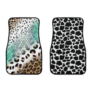 These front car Animal Print floor mats from our Animal Print Collection boast a blend of premium rubber and polyester materials, ensuring durability and longevity. The 20oz loop polyester carpeting face not only enhances the aesthetic appeal with its vibrant animal prints like Cheetah, Cow, Dalmatian, Leopard, and Mermaid Scales but also provides a comfortable and soft surface for your feet. The non-skid rubber backing guarantees stability, making them suitable for various driving conditions, including daily commutes and off-road escapades.These mats not only elevate the look of your car interior but also offer practical benefits, making them a stylish and functional addition to your vehicle.
