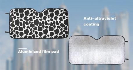 • Material: 100 % polyester and aluminized film cushion. • Size: 55inch x 30inch (140cm x 75cm) • Foldable design offers quick installation or removal. • Suction cups attached to sun shade. Easy to install and protect against sun damage with no harm to your windshield. • Using heat sublimation technique to prevent discoloring, long-lasting effects.
