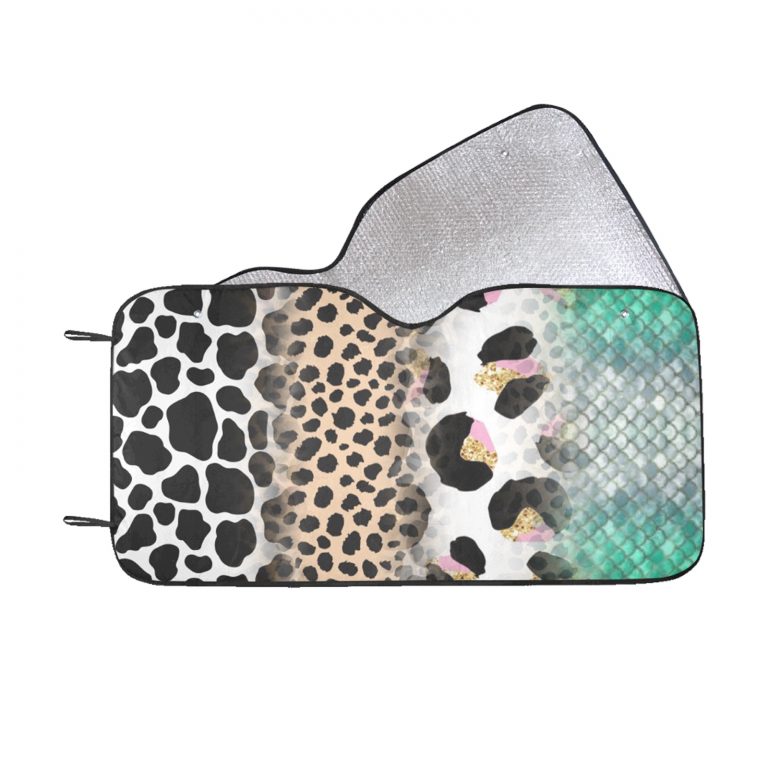 • Material: 100 % polyester and aluminized film cushion. • Size: 55inch x 30inch (140cm x 75cm) • Foldable design offers quick installation or removal. • Suction cups attached to sun shade. Easy to install and protect against sun damage with no harm to your windshield. • Using heat sublimation technique to prevent discoloring, long-lasting effects.