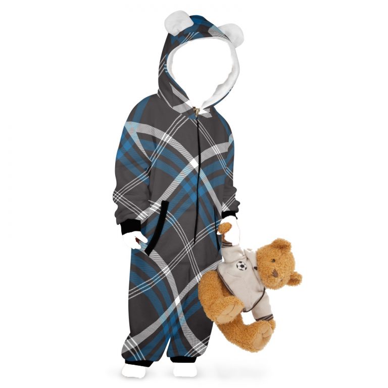 SleepEase Hooded Pajamas: 100% polyester flannel, hood with cute ear designs, zip-up style, kangaroo pocket. Versatile, cozy, year-round comfort. Machine washable. Stay comfy in style!