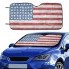 sun shade Sun protection Introducing our patriotic Flag Collection Car Sun Shade (55"x30") featuring country flag style designs. Crafted with a blend of anti-UV coating and aluminized film cushion, this sun shade not only protects your car seats and dashboard from sun damage but also ensures they remain cool to the touch. Material: 100% polyester with aluminized film cushion. Size: 55 inches x 30 inches (140cm x 75cm) Its foldable design allows for easy installation and removal. Equipped with suction cups for effortless windshield attachment without causing damage. Utilizes heat sublimation technique to prevent discoloration, ensuring long-lasting vibrant effects.