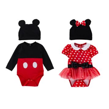 Magical Romper Onesie Mouse Ear Minnie Mickey Set, Crafted from a blend of Polyester, Chiffon, and Mesh, available in US sizes 3M, 6M, 12M, and 18M