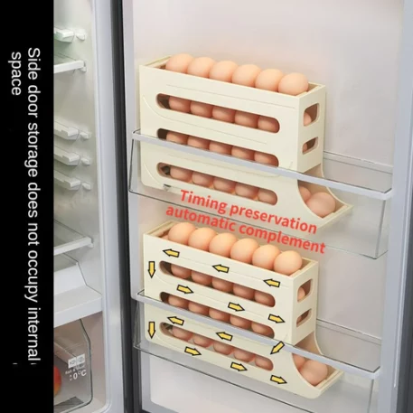 Introducing our innovative Egg Vertical Storage Box for your kitchen refrigerator! Say goodbye to messy egg cartons and hello to a sleek, organized solution that not only keeps your eggs fresh but also elevates your kitchen storage game. ✨ Benefits✨  ✨ Direct Food Contact: Ensures a healthy storage environment, resistant to low temperatures. ✨ Visual Design: Solid color concept allows easy visibility of remaining eggs inside the rack. ✨ Generous Capacity:  Holds up to 30 eggs, maximizing fridge space efficiently. ✨ Secure Storage: Individual, recessed slots prevent eggs from shaking, bumping, or breaking. ✨ Multi-Purpose Use: Ideal for the kitchen, fridge, freezer, cupboard, tabletop, and more. ✨ Practical Uses✨  ✨ Space-Saving Design: Slim and compact build fits seamlessly in any fridge, shelf, or countertop. ✨ Durable Material: Made of high-quality plastics, ensuring longevity and easy maintenance. ✨ Color Options: Available in White, Gray, and Cream, catering to various kitchen aesthetics. ✨ Dimensions: 35.9*19.9*7cm; the perfect size for convenient storage without occupying excess space. ✨ Easy to Use:  Simply place your eggs in the designated slots for a neat and organized refrigerator. ✨ Versatile: Not just for eggs; use it to store other small items or organize your kitchen essentials effectively.